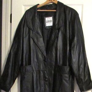 Vintage COMINT Black Leather Maxi Coat  Size 2X